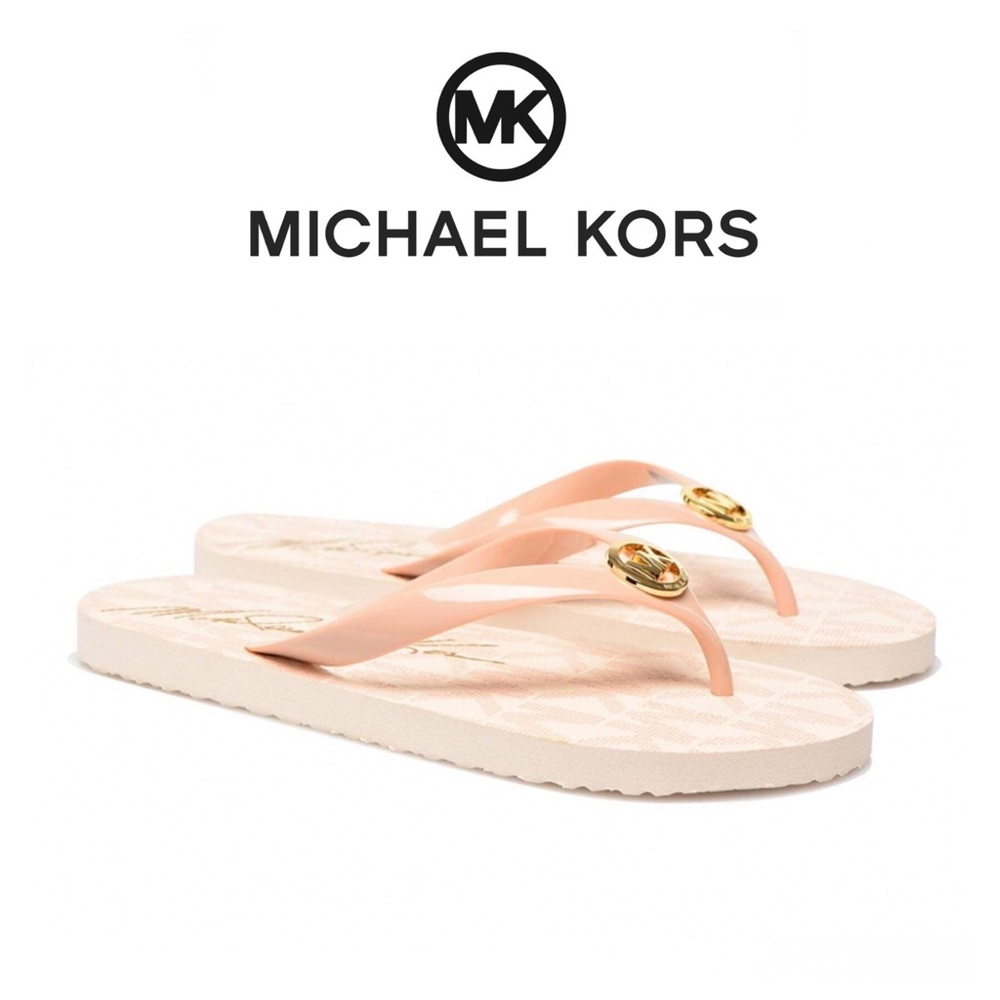 Michael Kors Pink and Cream Logo Flip Flop Sandals